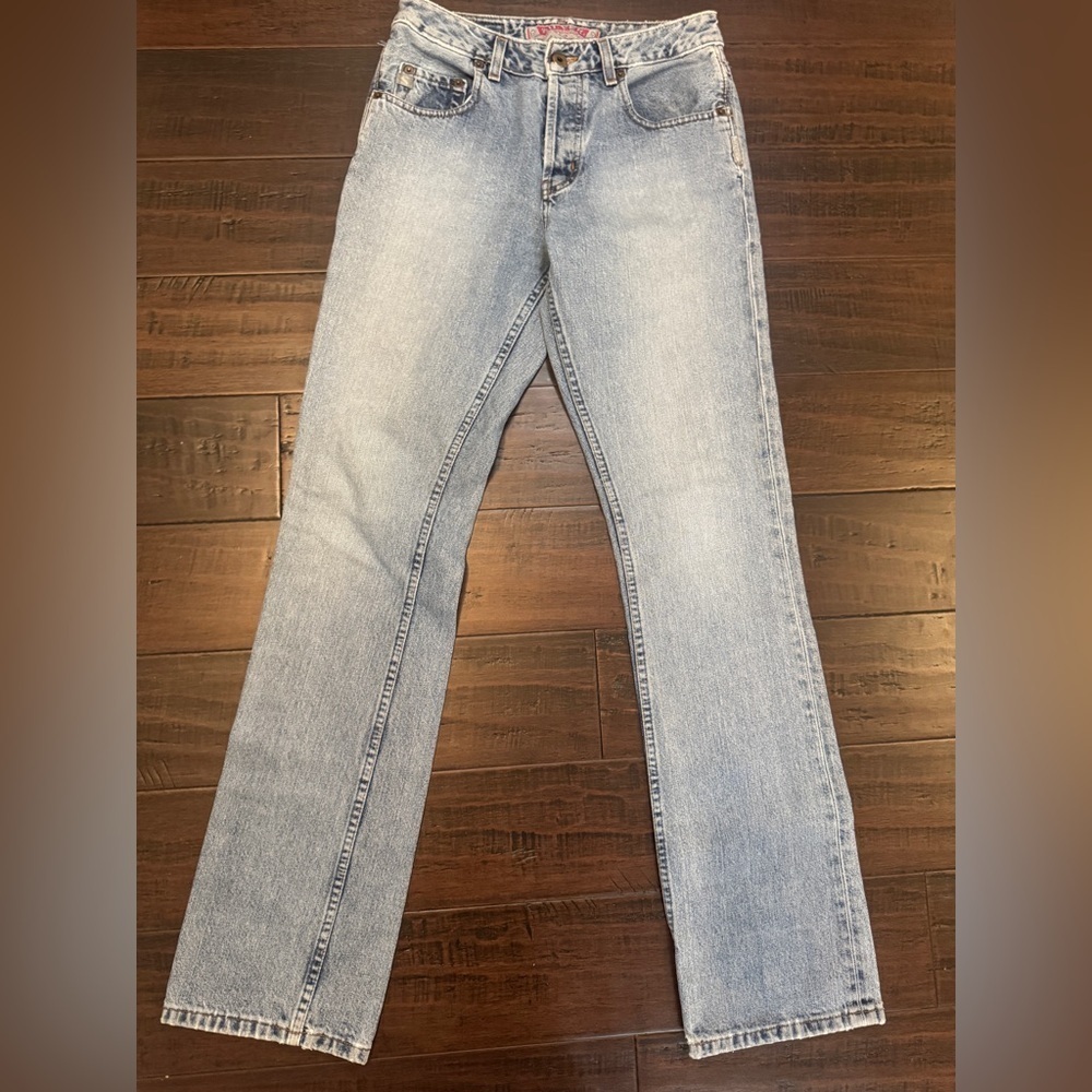Vintage Y2K silver low rise flare boot cut denim jeans size 28